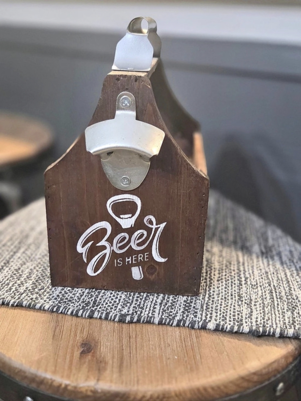 Wooden Wall-Mount Bottle Opener Bar Decor, Brown & Silver
